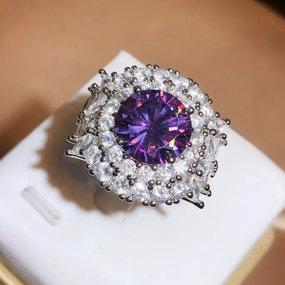 Stunning Faux Purple Moissanite & CZ Cocktail Ring 💜✨🤍✨💜✨🤍✨💜✨🤍. Wow!